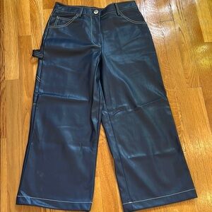 Staud Navy Faux Leather Wide-Leg Pants
